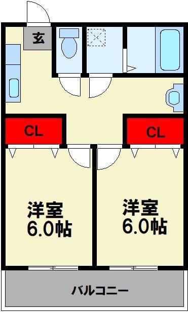 アルファード花瀬(2K/1階)の間取り写真