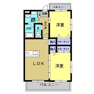 ソレイユ山ノ神(2LDK/2階)の間取り写真