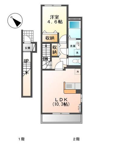 リヴィエール(1LDK/2階)の間取り写真