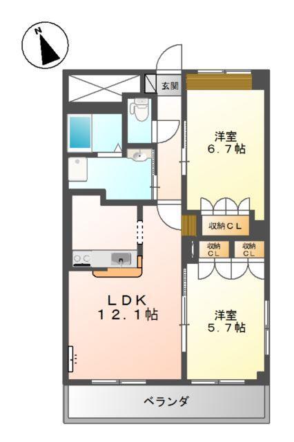 サン・エバーハイム(2LDK/2階)の間取り写真