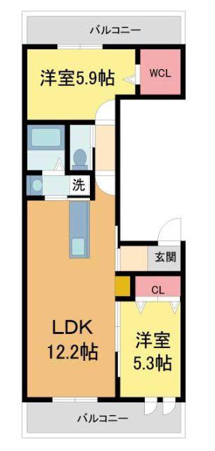 ビアンネートル西宮(2LDK/3階)の間取り写真