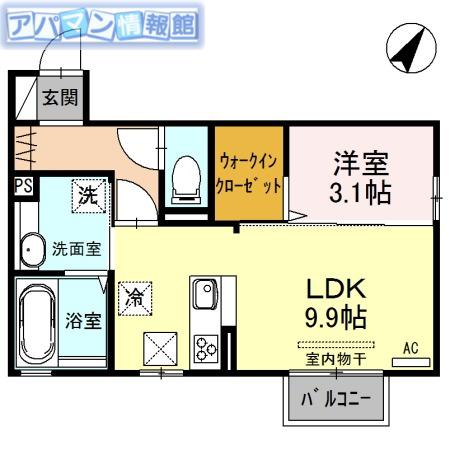 マリオンIV(1LDK/1階)の間取り写真
