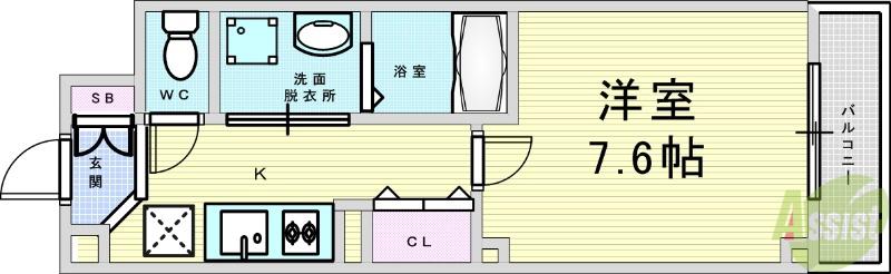 アムール今宮(1K/2階)の間取り写真