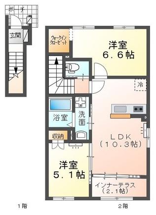 ベルスーズ(2LDK/2階)の間取り写真