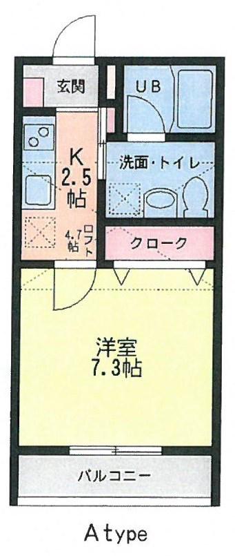 ベルヴィル松ヶ丘(1K/2階)の間取り写真
