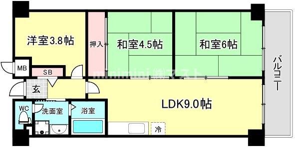 クローバーハイツ市岡(3LDK/7階)の間取り写真