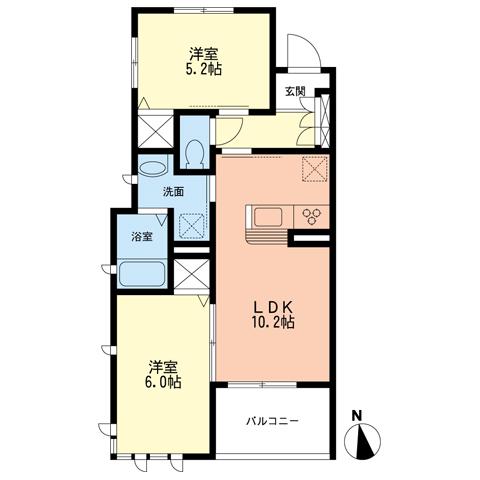 レユシール大船(2LDK/3階)の間取り写真