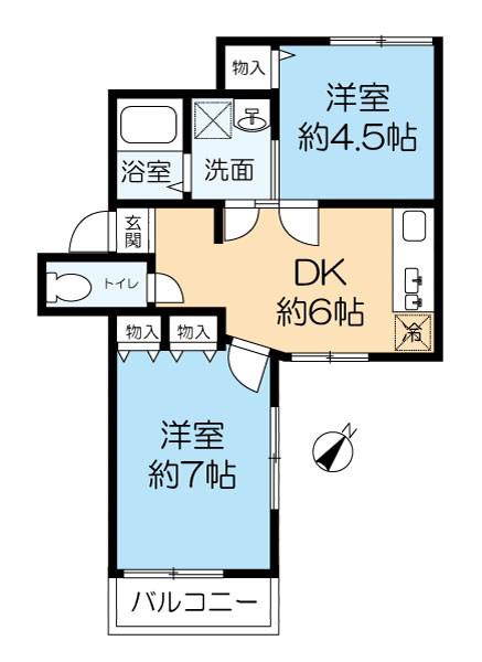 インペリアル砂山(2DK/1階)の間取り写真