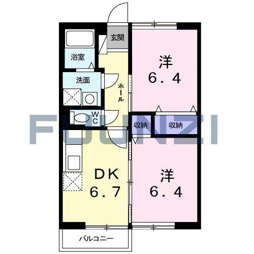 パサニアハイツA棟(2DK/1階)の間取り写真