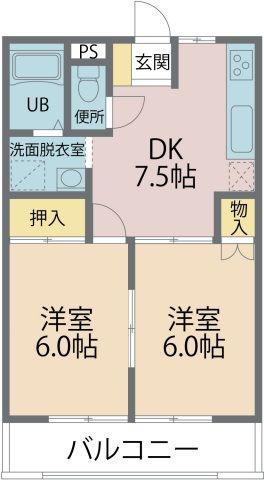 ポルシェ鶴ヶ島(2DK/3階)の間取り写真
