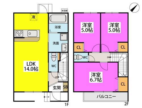 ディアグランド(3LDK/2階)の間取り写真
