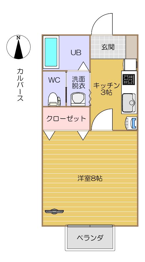 カルバース(1K/2階)の間取り写真