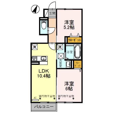 D-ROOM利田A棟(2LDK/1階)の間取り写真