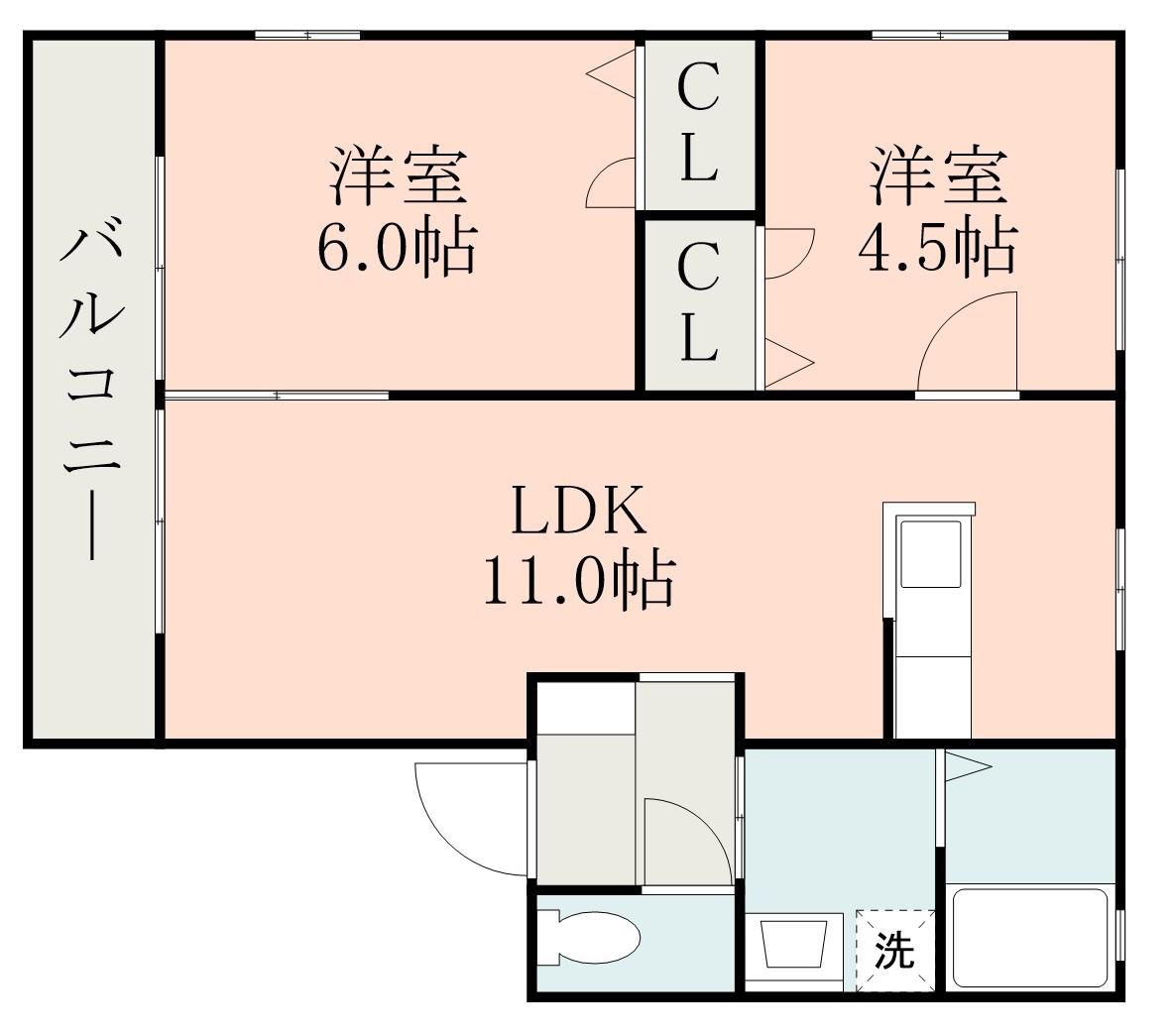 コンフォールK(2LDK/1階)の間取り写真