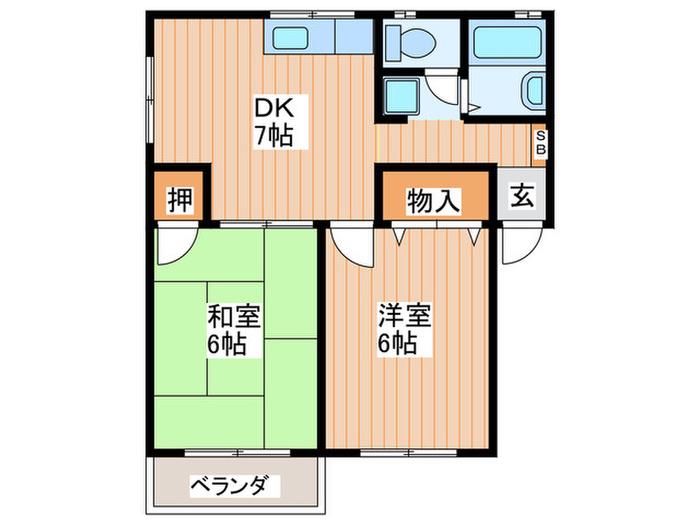 ラヴィ八雲(2DK/2階)の間取り写真