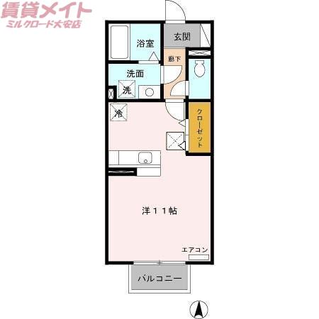 モナリエ竹成 A棟(ワンルーム/1階)の間取り写真