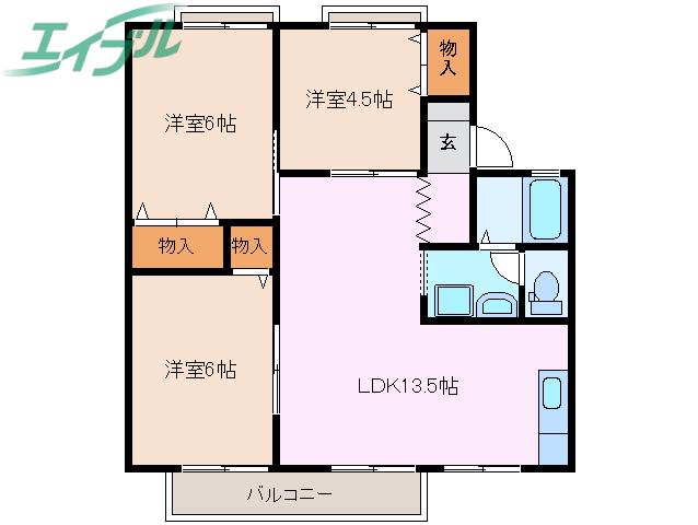 パークハイツ B棟(3LDK/1階)の間取り写真