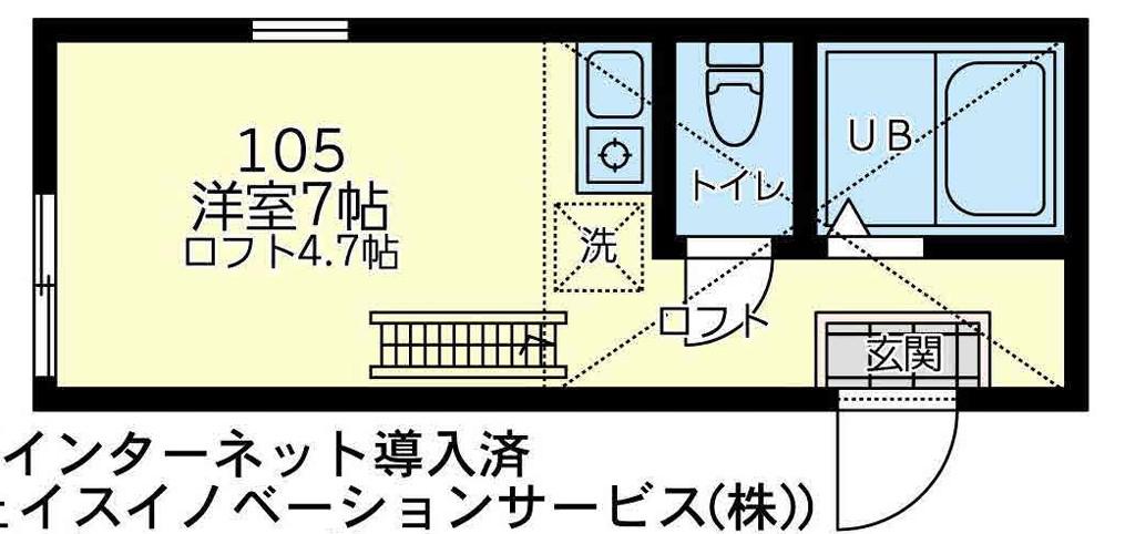 ユナイト日ノ出ノッティングヒルズ(ワンルーム/1階)の間取り写真