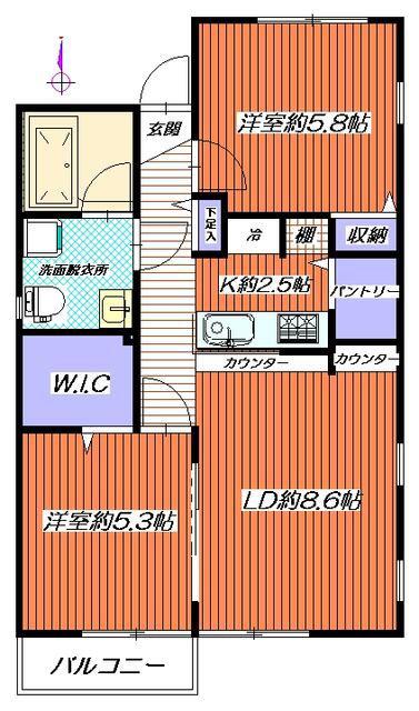 アビタシオンM堀ノ内H棟(2LDK/2階)の間取り写真