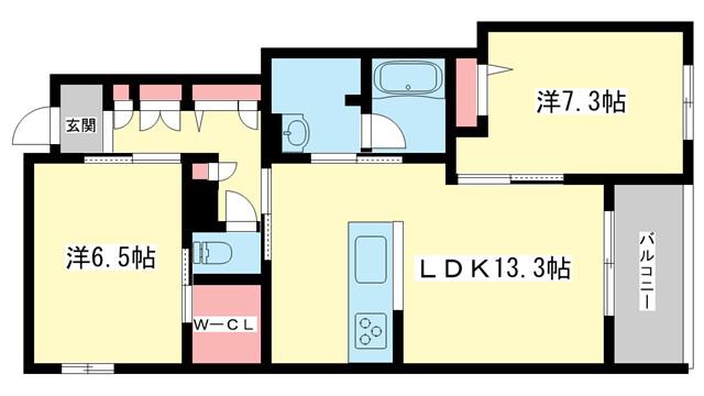 シャーメゾン香芝ワイケイ(2LDK/2階)の間取り写真