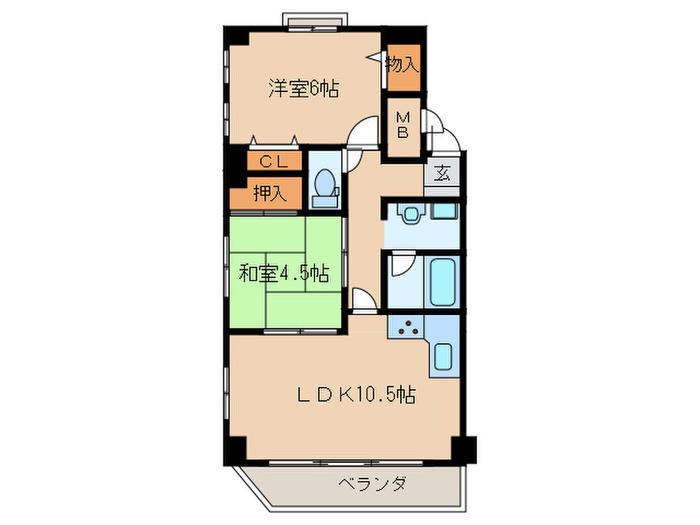 ハピネス武庫之荘北(2LDK/2階)の間取り写真