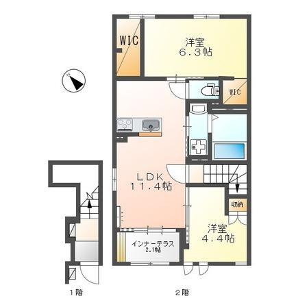 LA ESCSLIER ラ エスカリエ(2LDK/2階)の間取り写真