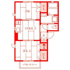 ヴェルドミール(2DK/2階)の間取り写真