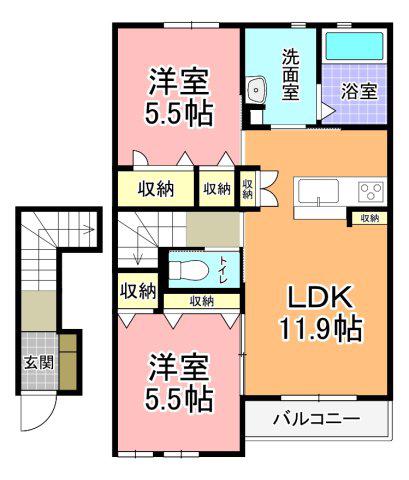 WELL GRACE(2LDK/2階)の間取り写真