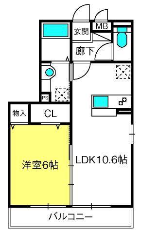 グランシーバ II(1LDK/3階)の間取り写真