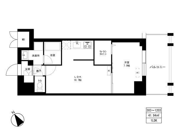 東京マンション(1LDK/11階)の間取り写真