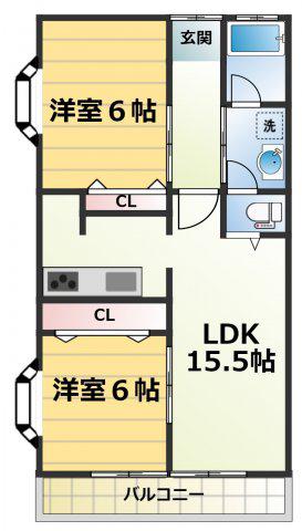 エクシード萩原(2LDK/1階)の間取り写真