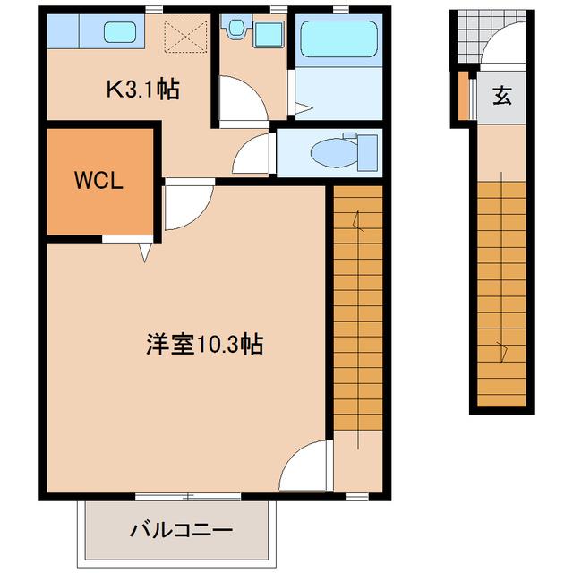 ソレイユパルク11番館(1K/2階)の間取り写真
