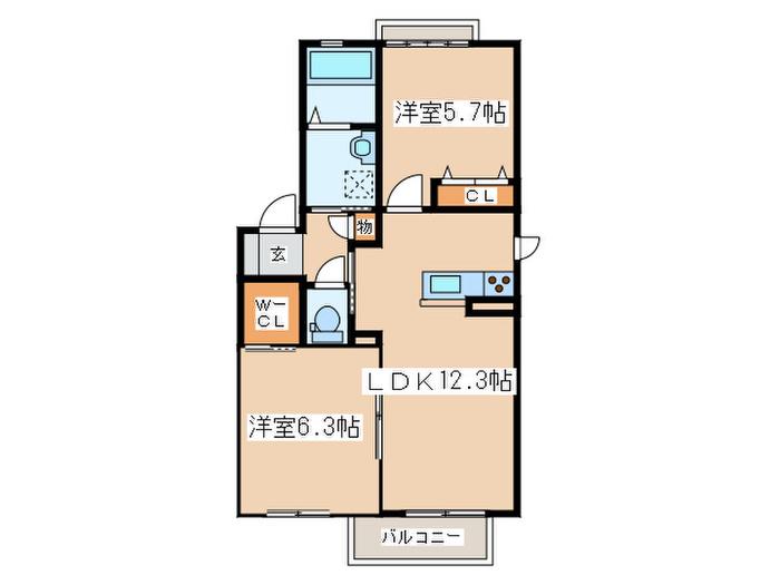 シャーメゾン宮の森 B棟(2LDK/2階)の間取り写真