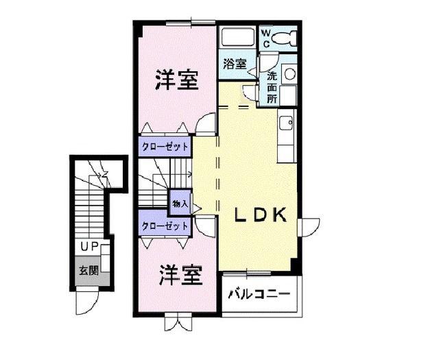 ヴィラ・サンライズD(2LDK/2階)の間取り写真