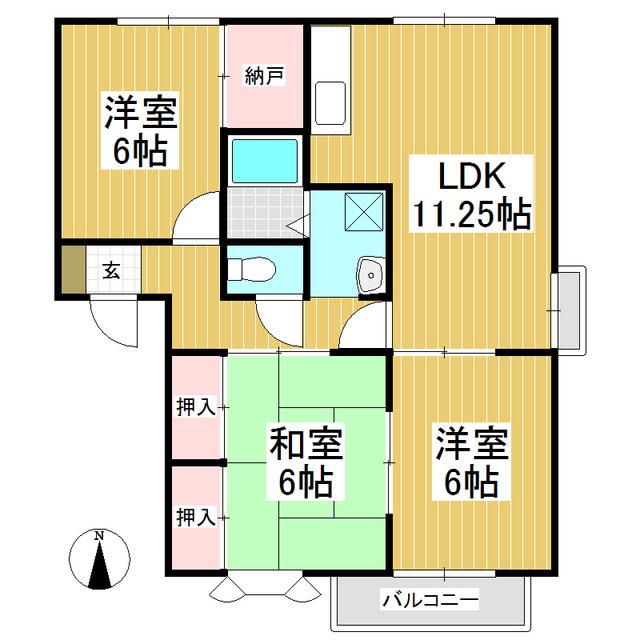 グリーンハイツミヤザワA棟(3LDK/2階)の間取り写真