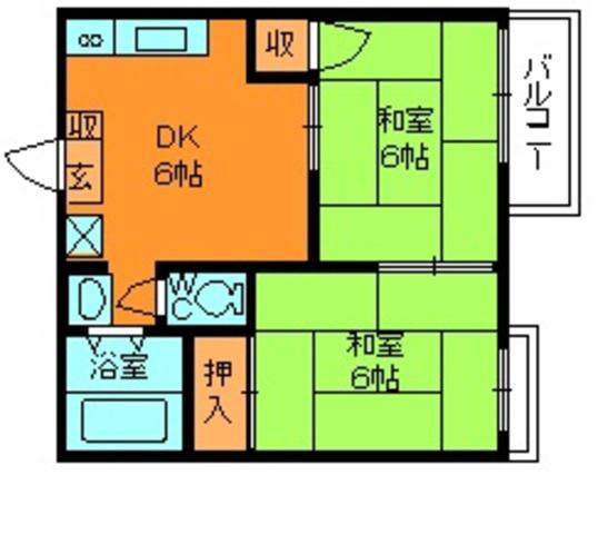 コーポラス一紀(2DK/2階)の間取り写真