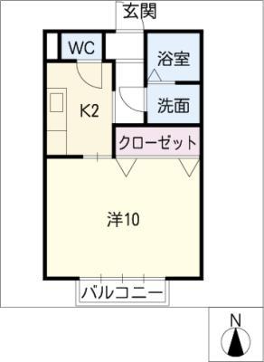 チェリータウンB棟(1K/2階)の間取り写真