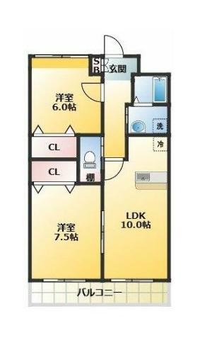 シャングリアマルタ(2LDK/2階)の間取り写真