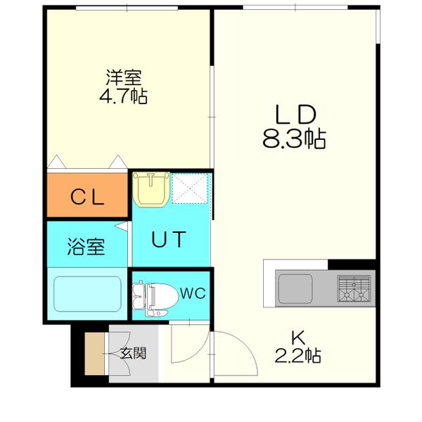 STELLA FISSA SHINSAPPOROステラフィッサ新札幌(1LDK/3階)の間取り写真