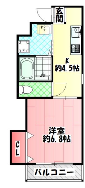 パルディナカダIII(1DK/2階)の間取り写真