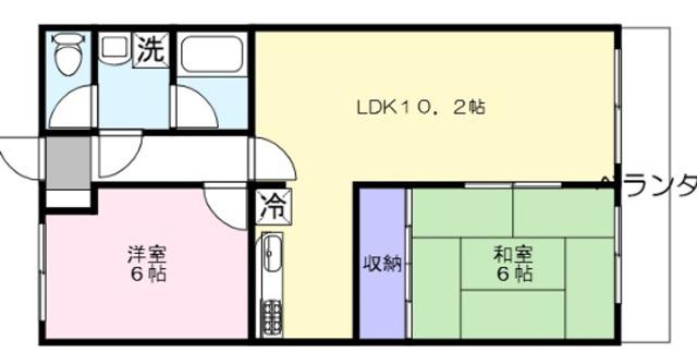 アベニュー弐番舘(2LDK/1階)の間取り写真