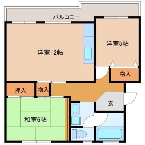 湖城が丘ハイツ5号館(2LDK/1階)の間取り写真