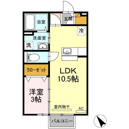 レセンテ松村A(1LDK/2階)の間取り写真