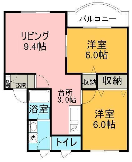 プリオール・21(2LDK/2階)の間取り写真