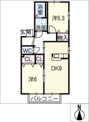 プランドールハイツ大高A棟(2DK/2階)の間取り写真