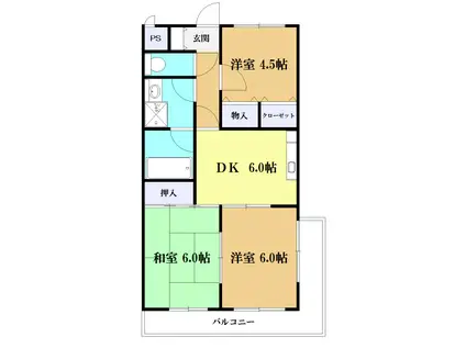 サルドセジュール(3DK/3階)の間取り写真