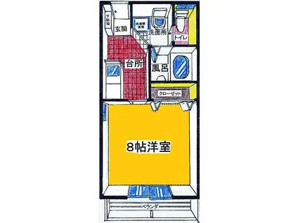 クィーングランデ(1K/2階)の間取り写真