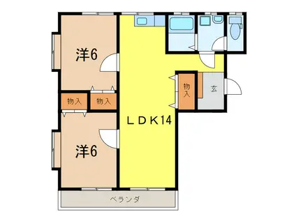 PRIME CITY21 B棟(2LDK/2階)の間取り写真