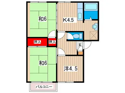 ドミール多賀(3K/2階)の間取り写真