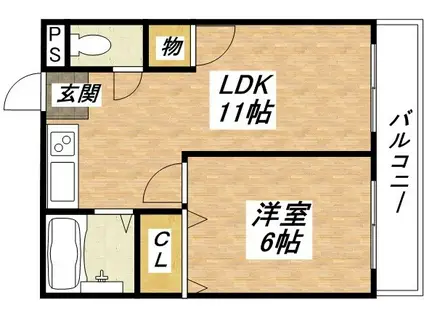 エスパス南巽(1LDK/3階)の間取り写真